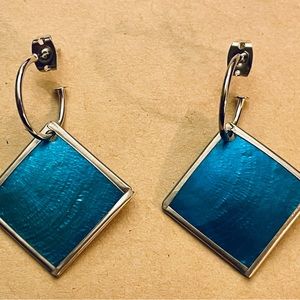 Capiz Shell Earrings by Culture Mix - Electric Blue